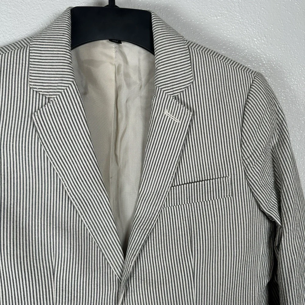 J. Crew Crewcuts Ludlow Seersucker Blazer Boys Size 12 Gray White Striped Cotton